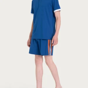 Pigiama corto a serafino con dettagli in Jersey di Cotone - Fant. Navy Peony