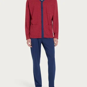 Pigiama lungo aperto con stile geometrico in Jersey di Cotone 58-60 - Fant. Biking Red