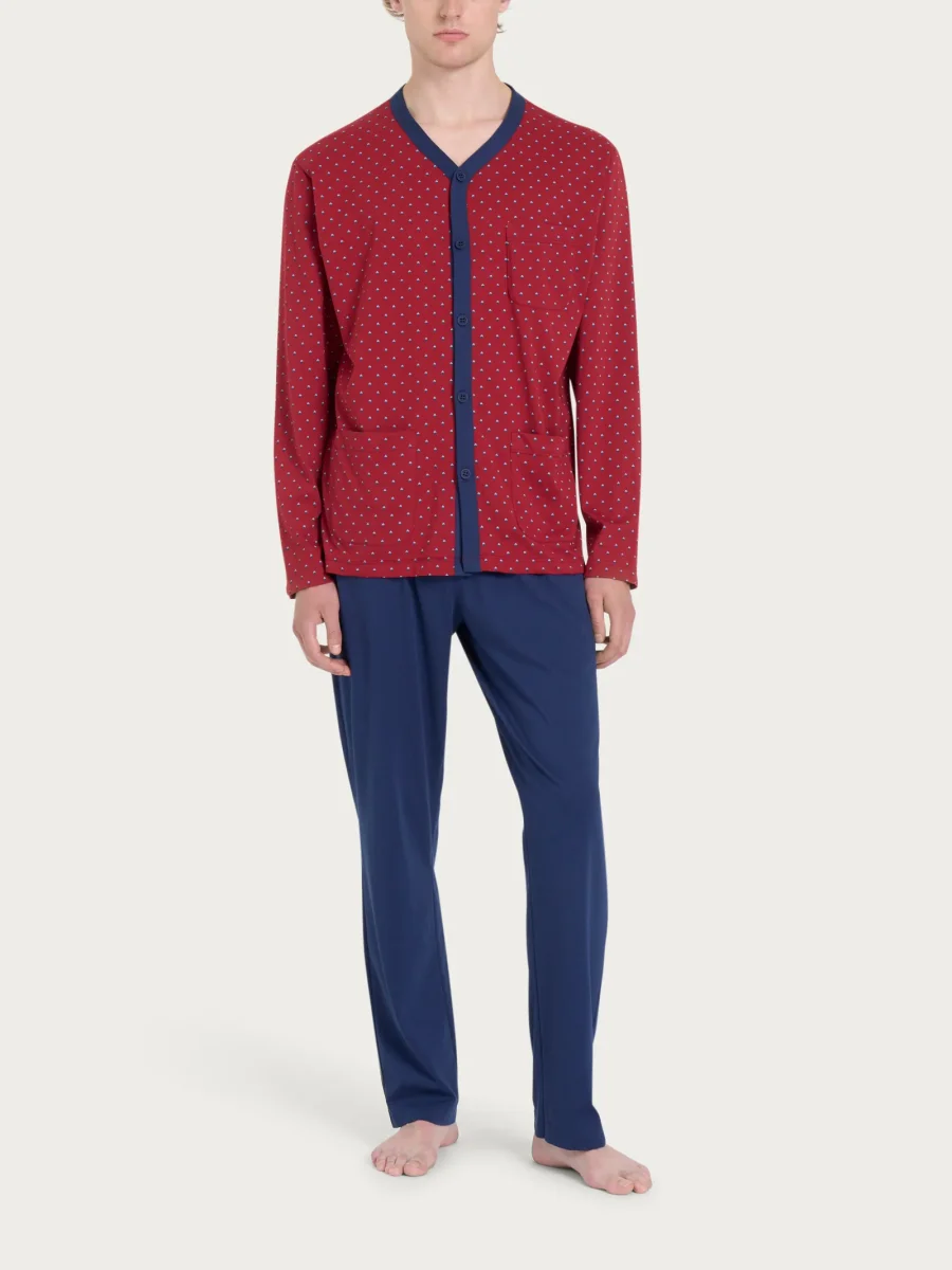 Pigiama lungo aperto con stile geometrico in Jersey di Cotone 58-60 - Fant. Biking Red - immagine 2