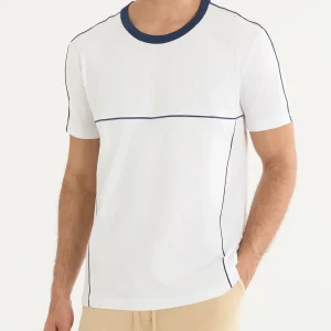 Maglietta girocollo con piping in Jersey di Cotone - Fant.Bianco