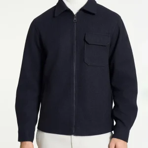 Giacca con collo camicia in Vegan Wool - Bleu Mel.