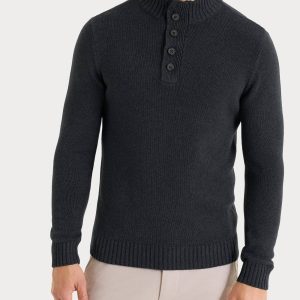 Lupetto con zip e bottoni in Winter Cotton - Nero Mel.