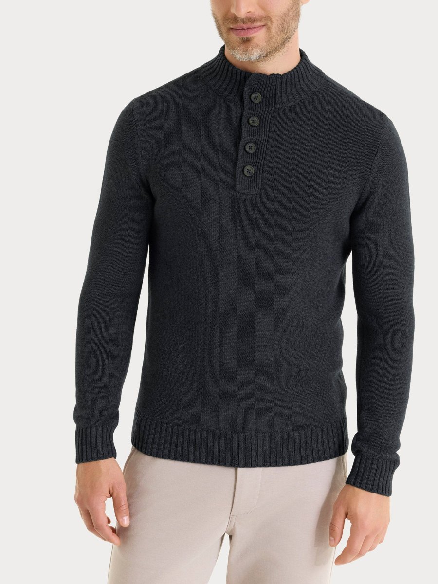 Lupetto con zip e bottoni in Winter Cotton - Nero Mel. - immagine 2