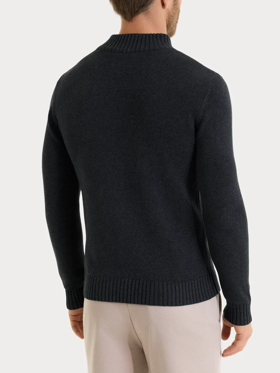 Lupetto con zip e bottoni in Winter Cotton - Nero Mel. - immagine 3