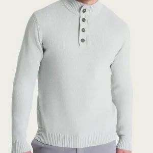 Lupetto con zip e bottoni in Winter Cotton - Dawn Blue Mel.