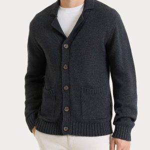 Cardigan con rever in Winter Cotton - Nero Mel.
