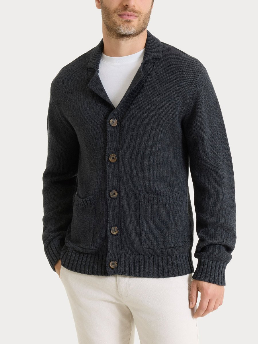 Cardigan con rever in Winter Cotton - Nero Mel. - immagine 2