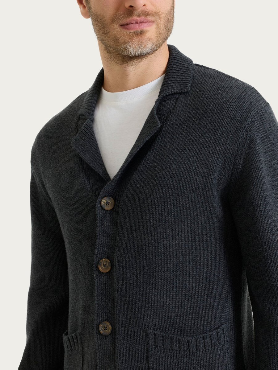 Cardigan con rever in Winter Cotton - Nero Mel. - immagine 5