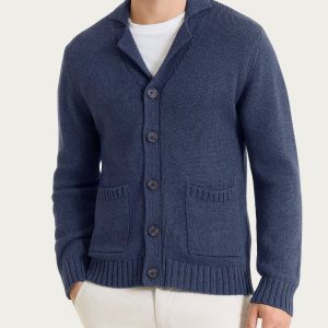 Cardigan con rever in Winter Cotton - Avio Mel.