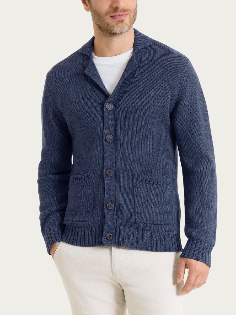 Cardigan con rever in Winter Cotton - Avio Mel.