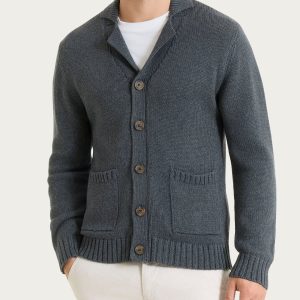 Cardigan con rever in Winter Cotton - Ardesia Mel.