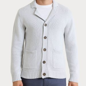 Cardigan con rever in Winter Cotton - Dawn Blue Mel.