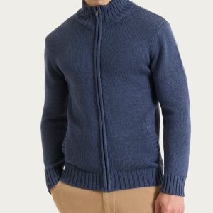 Cardigan con zip in Winter Cotton - Avio Mel.