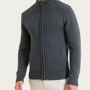 Cardigan con zip in Winter Cotton - Ardesia Mel.