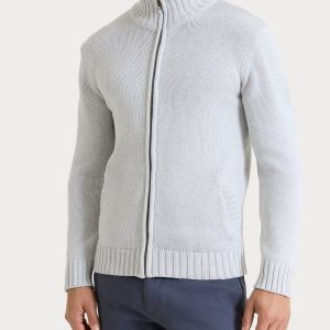Cardigan con zip in Winter Cotton - Dawn Blue Mel.