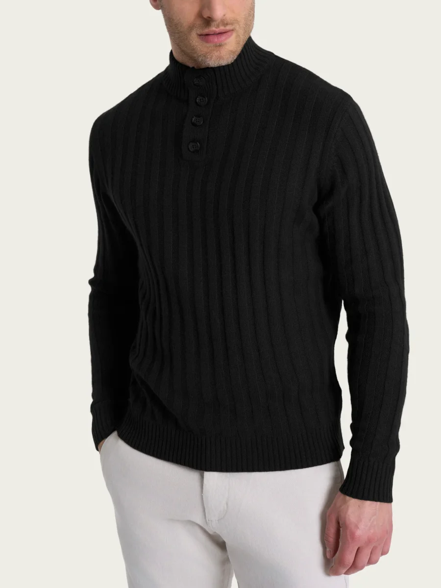 Lupetto con costa piatta in Natural Soft - Nero