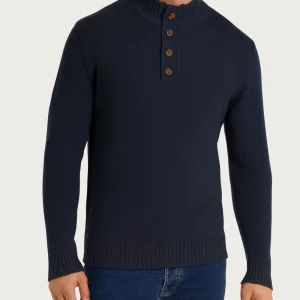 Lupetto con zip e bottoni in Merino Soft - Bleu