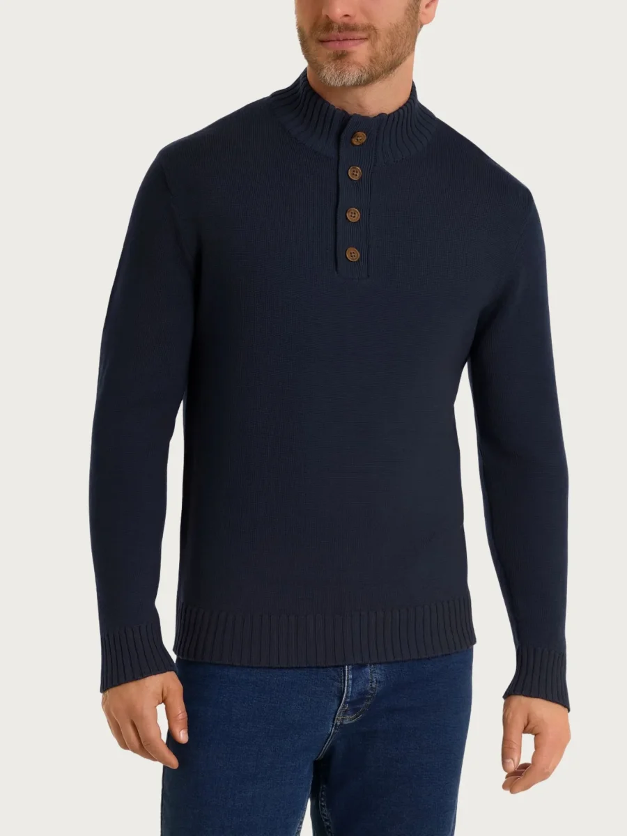 Lupetto con zip e bottoni in Merino Soft - Bleu