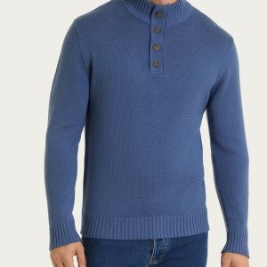 Lupetto con zip e bottoni in Merino Soft - Aviazione