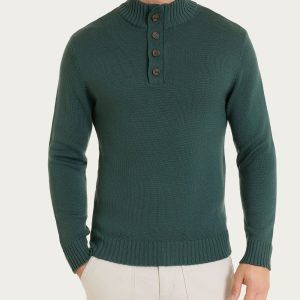 Lupetto con zip e bottoni in Merino Soft - Dark Forest