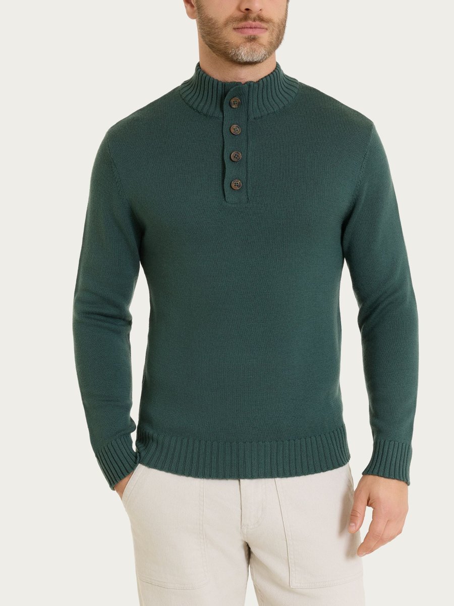 Lupetto con zip e bottoni in Merino Soft - Dark Forest