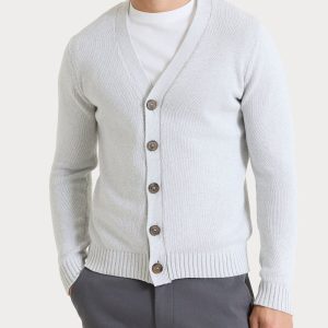 Cardigan in Winter Cotton - Dawn Blue Mel.