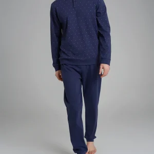 Pigiama serafino con fantasia geometrica in interlock di cotone 44-56 - Fant. Naval Academy