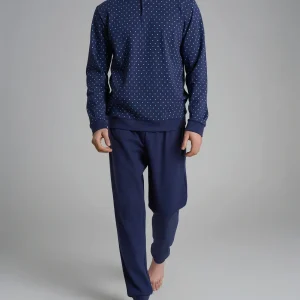 Pigiama serafino con fantasia geometrica in interlock di cotone 44-56 - Fant. Naval Academy Cravatier