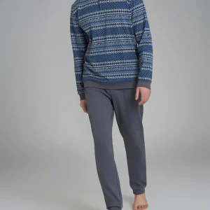 Pigiama a serafino con punto rasato in interlock di cotone - Fant. Ensign Blue