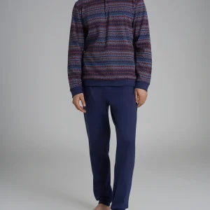 Pigiama a serafino con punto rasato in interlock di cotone - Fant. Colony Blue