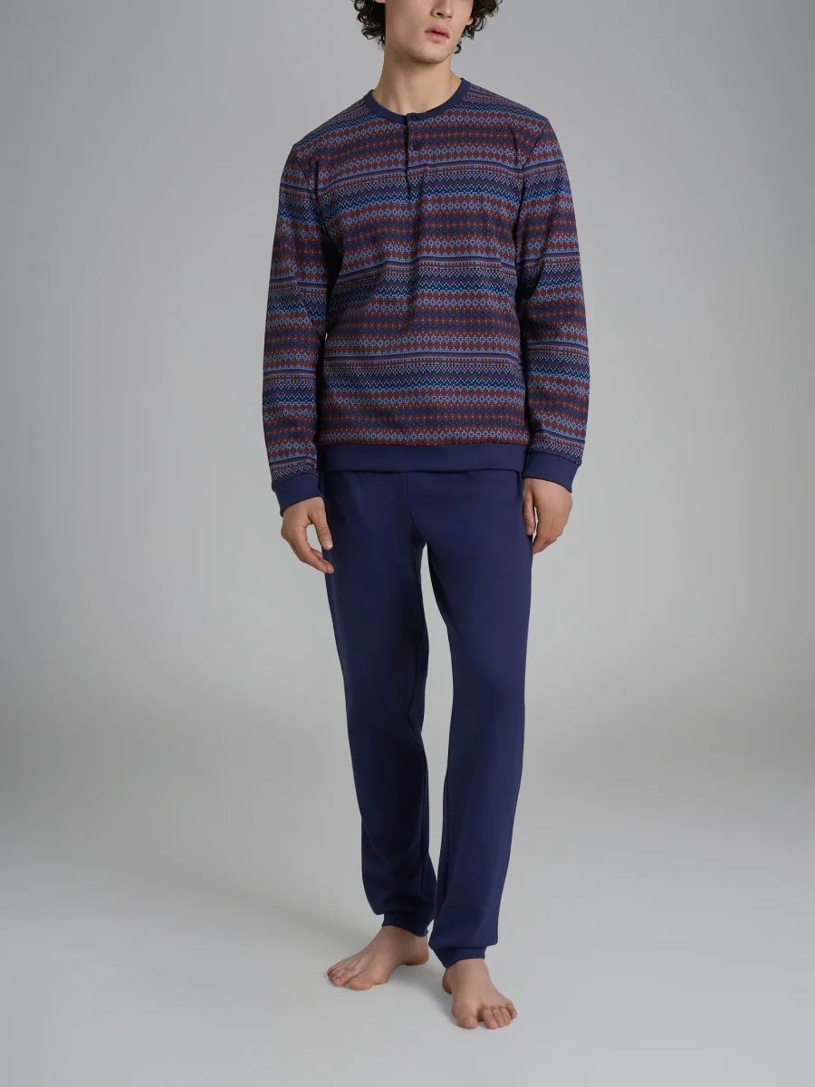 Pigiama a serafino con punto rasato in interlock di cotone - Fant. Colony Blue - immagine 2