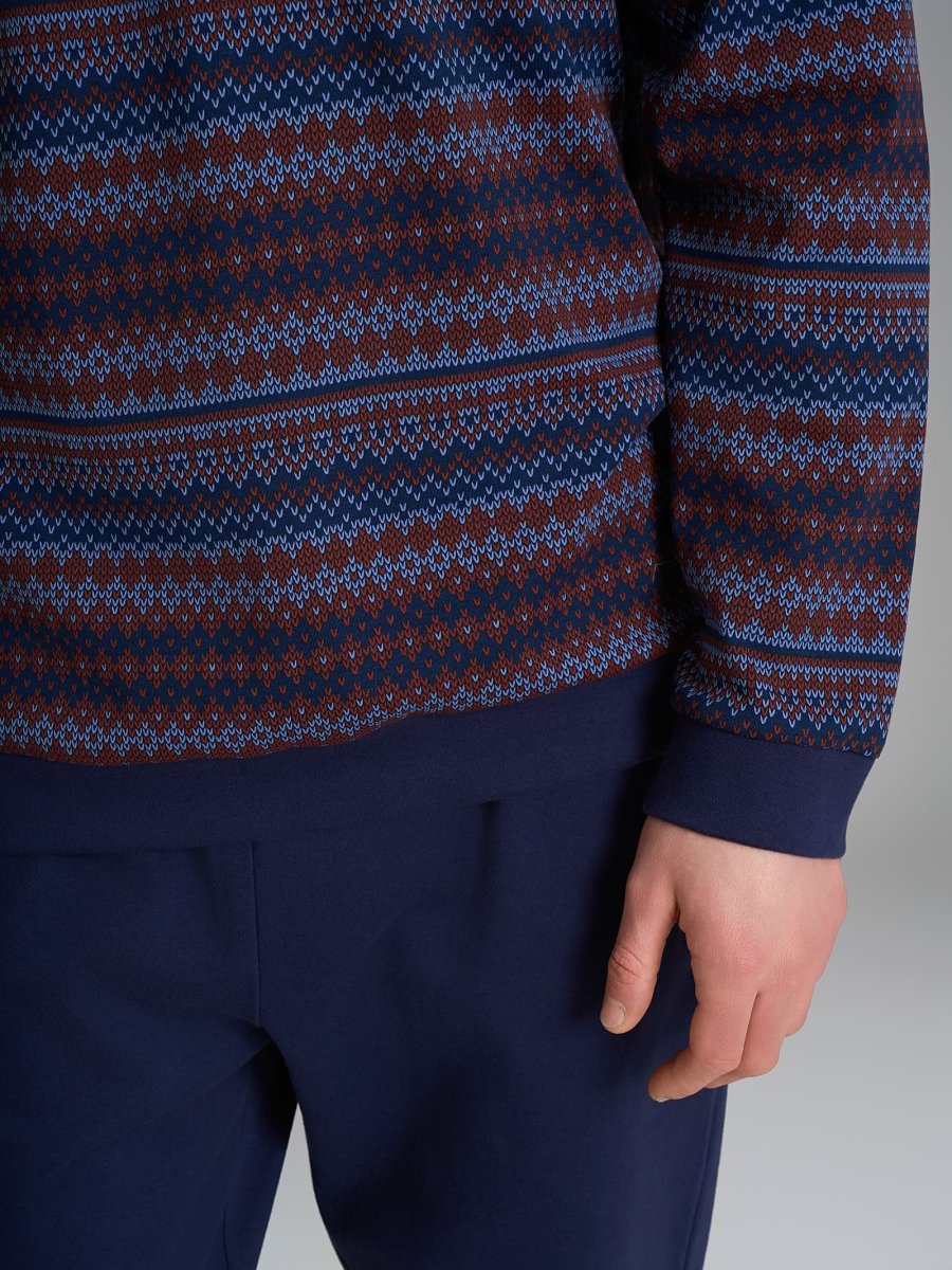 Pigiama a serafino con punto rasato in interlock di cotone - Fant. Colony Blue - immagine 4