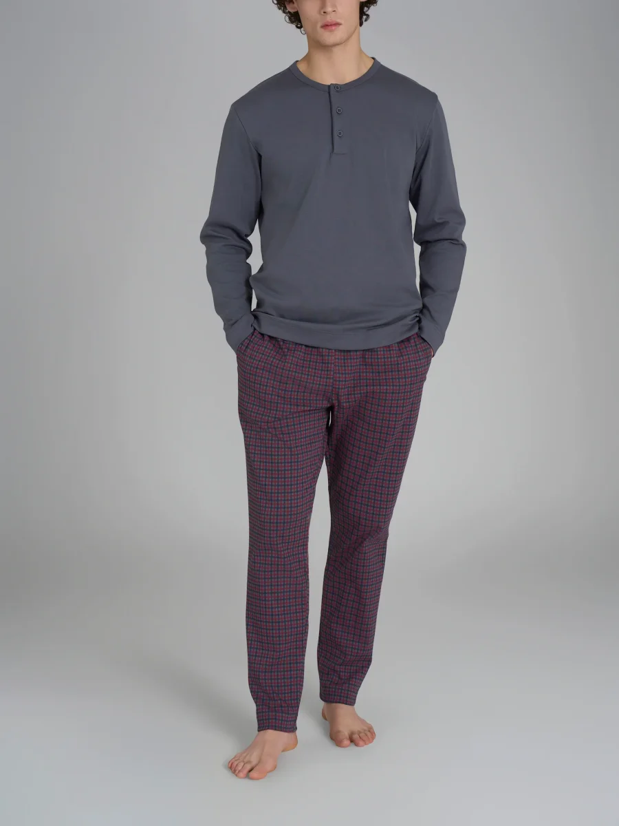 Pigiama a serafino con fantasia tartan in interlock di cotone - Fant. Turbulence Small Check - immagine 2