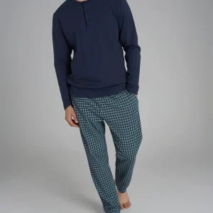 Pigiama a serafino con fantasia tartan in interlock di cotone - Fant. Notte Small Check