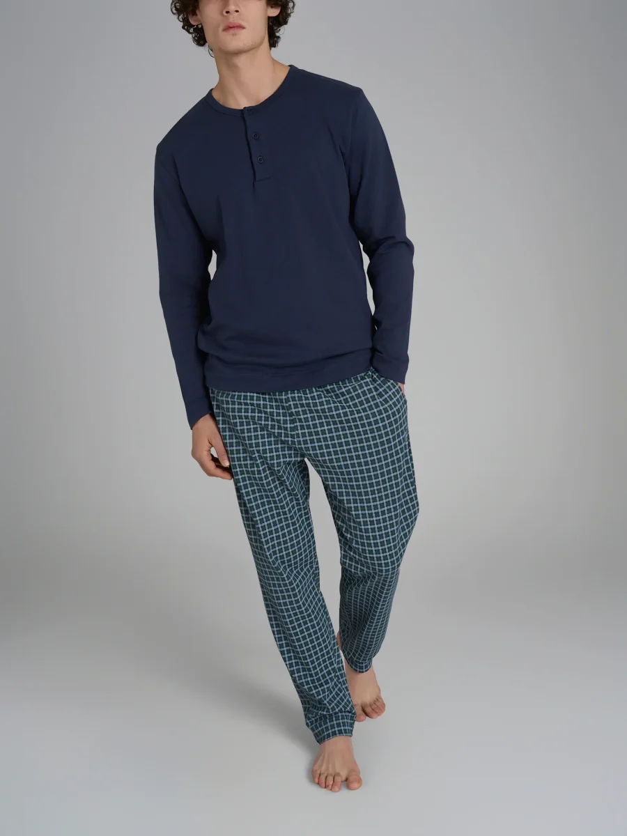 Pigiama a serafino con fantasia tartan in interlock di cotone - Fant. Notte Small Check - immagine 2