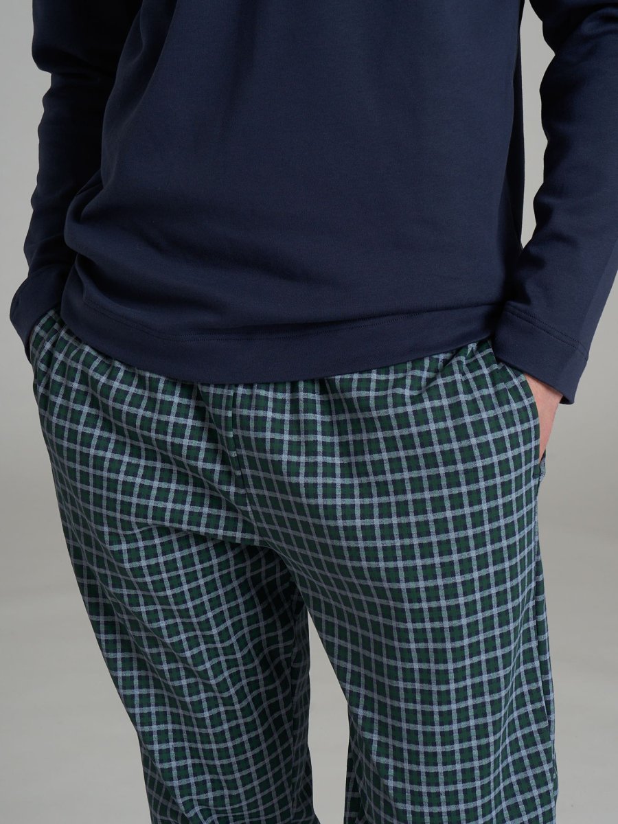 Pigiama a serafino con fantasia tartan in interlock di cotone - Fant. Notte Small Check - immagine 4