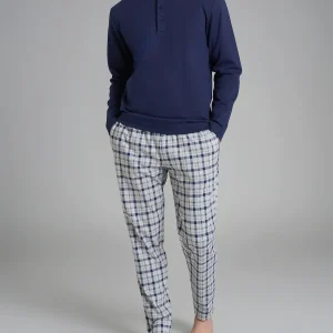 Pigiama tartan a serafino in interlock di cotone - Fant.High-rise Tartan