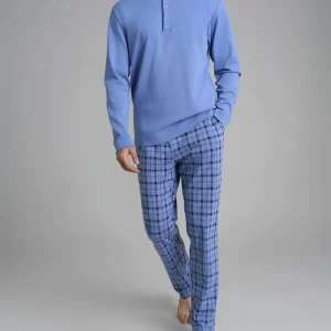 Pigiama tartan a serafino in interlock di cotone - Fant. Colony Blue Tartan