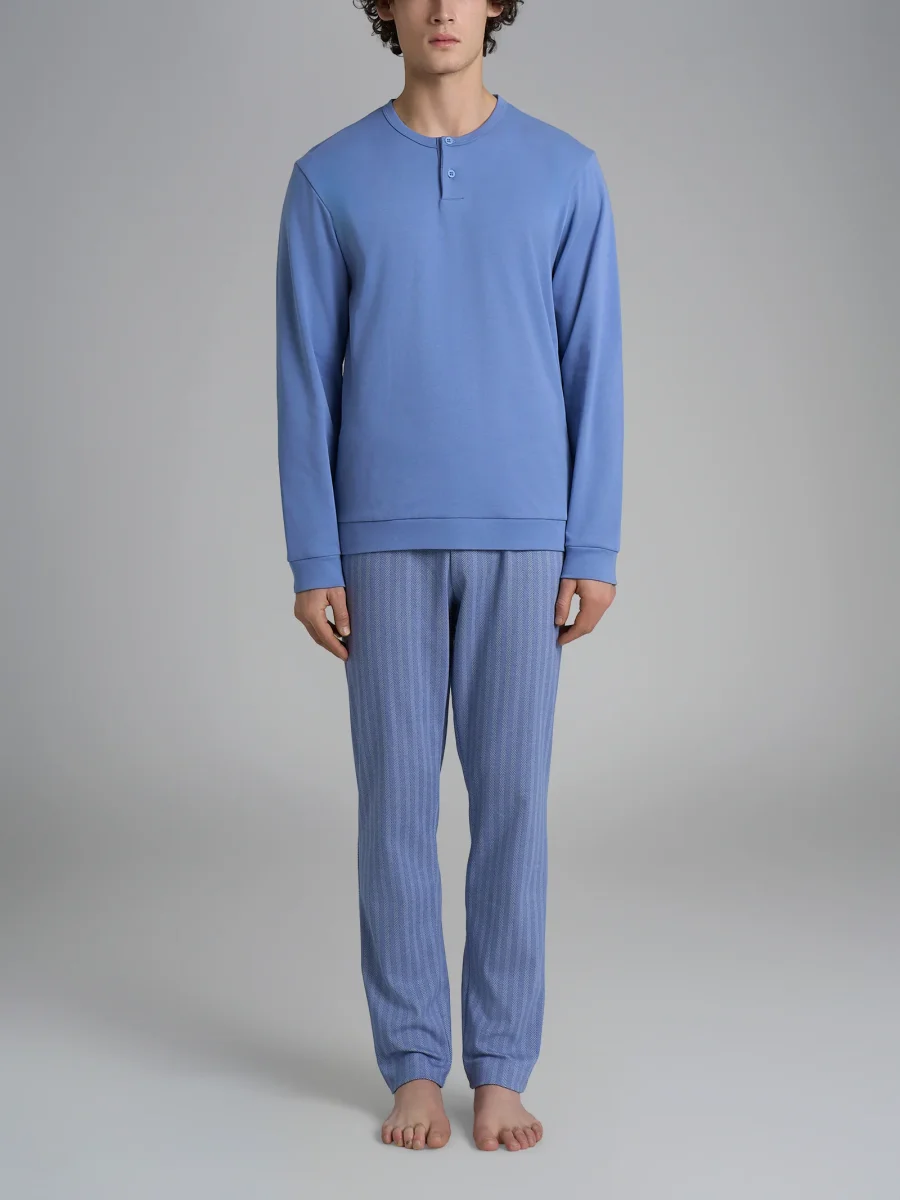 Pigiama spigato a serafino in interlock di cotone 44-56 - Fant. Colony Blue Spigato - immagine 2