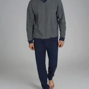 Pigiama spigato con scollo a V in interlock di cotone - Fant. Notte Spigato