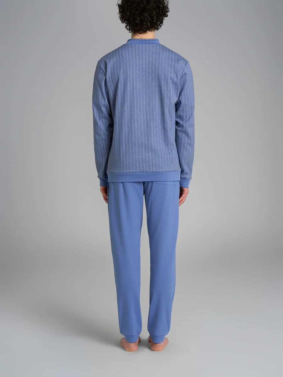 Pigiama spigato con scollo a V in interlock di cotone - Fant. Colony Blue Spigato - immagine 3