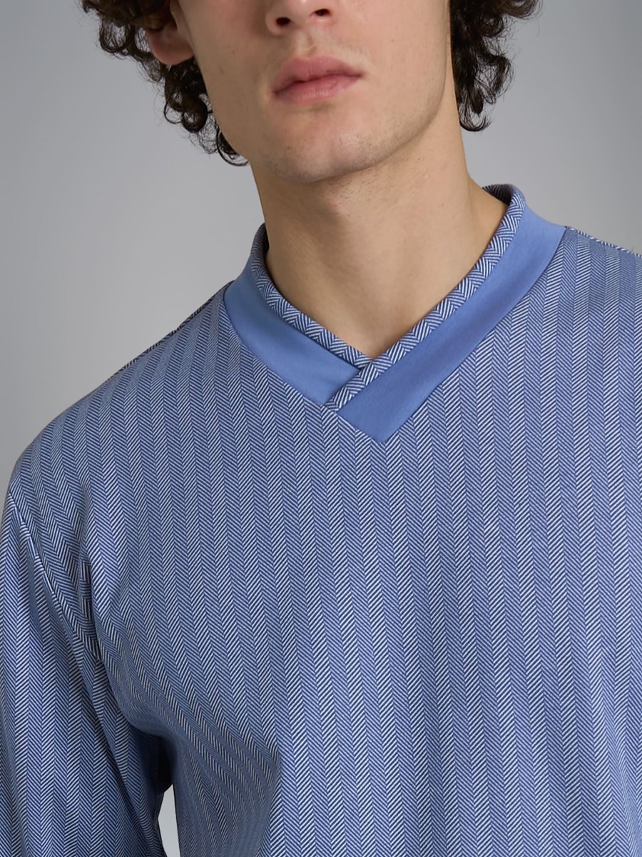 Pigiama spigato con scollo a V in interlock di cotone - Fant. Colony Blue Spigato - immagine 4