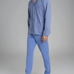 Pigiama spigato aperto in interlock di cotone 58-60 - Fant. Colony Blue Spigato