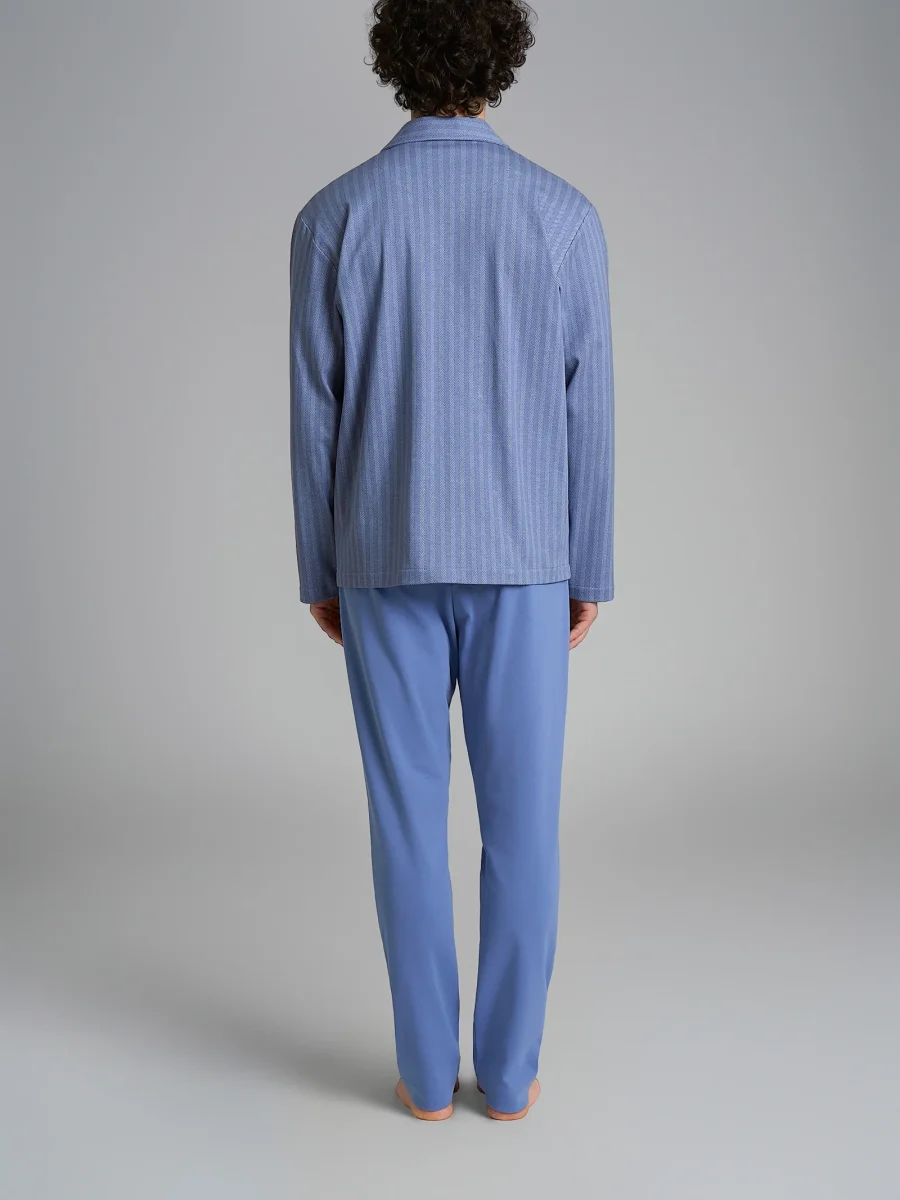 Pigiama spigato aperto in interlock di cotone 58-60 - Fant. Colony Blue Spigato - immagine 3