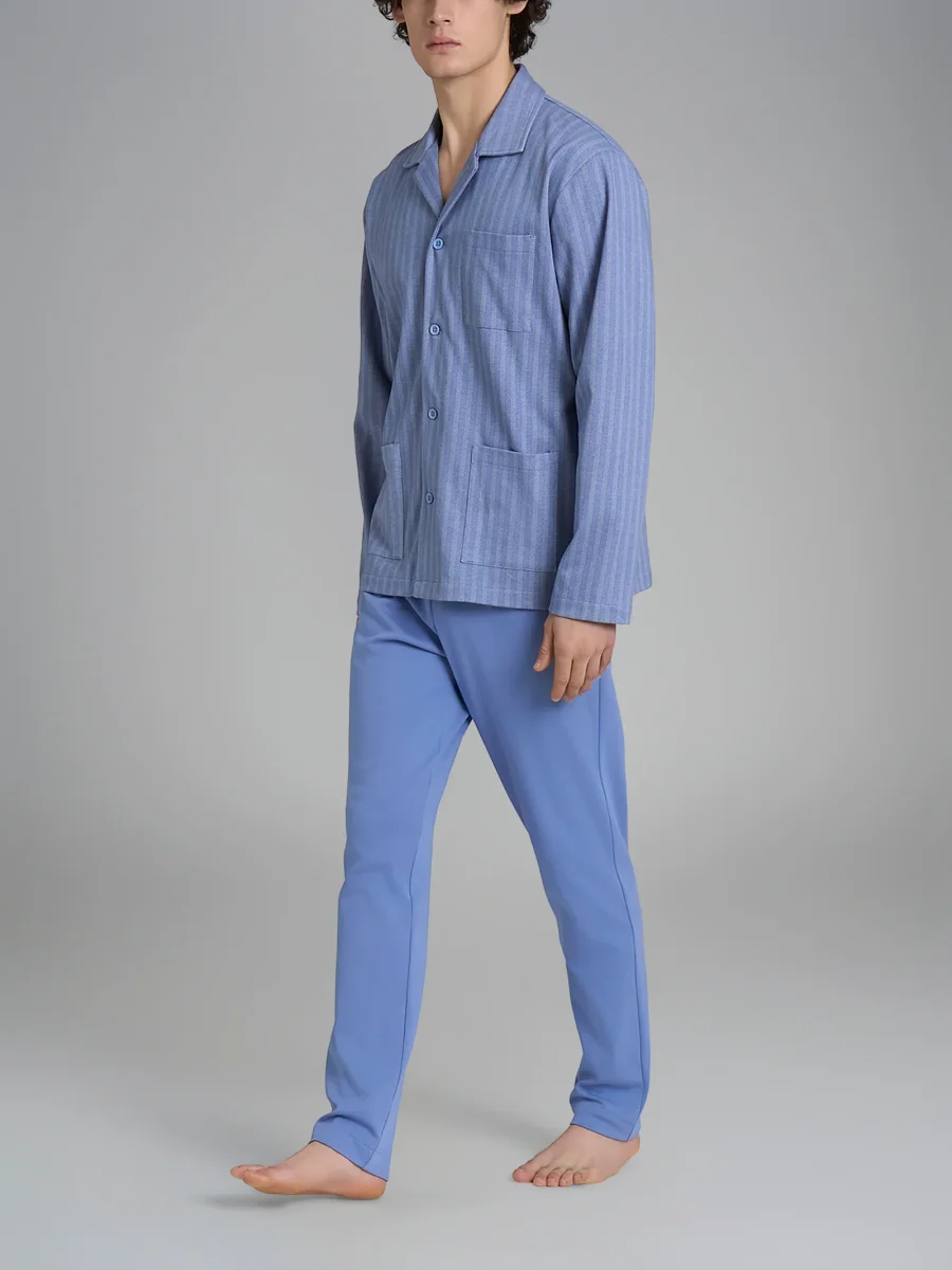 Pigiama spigato aperto in interlock di cotone 44-56 - Fant. Colony Blue Spigato - immagine 2