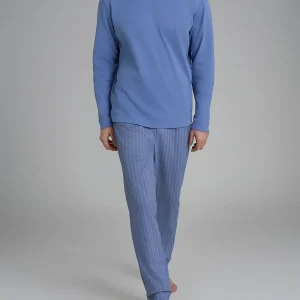 Pigiama spigato con girocollo in interlock di cotone - Fant. Colony Blue Spigato