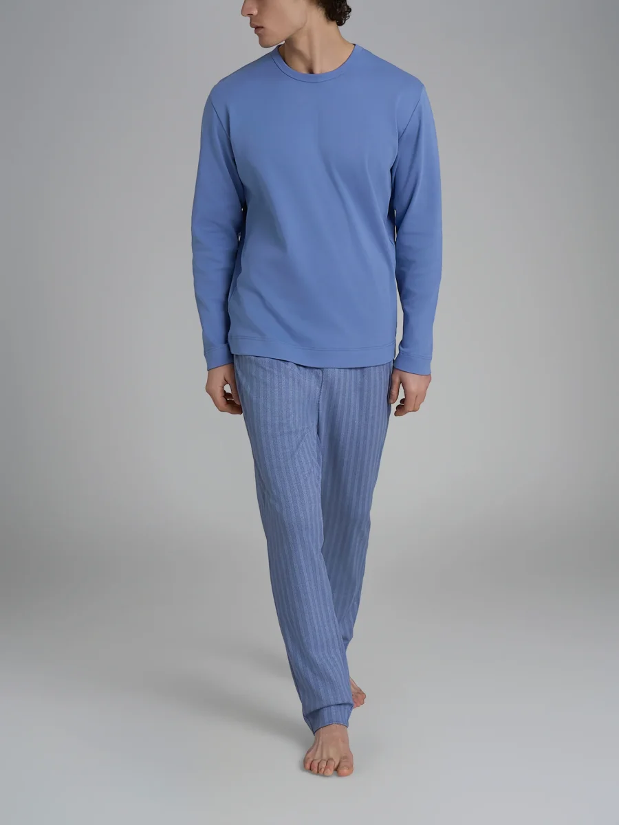Pigiama spigato con girocollo in interlock di cotone - Fant. Colony Blue Spigato