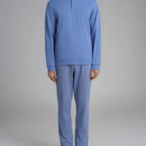 Pigiama spigato a serafino in interlock di cotone 58-60 - Fant. Colony Blue Spigato