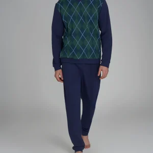 Pigiama tartan con scollo a V in interlock di cotone - Fant. Trekking Green