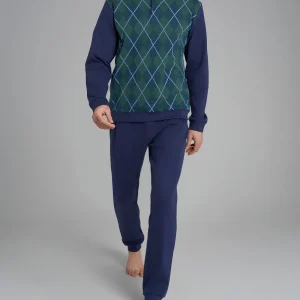 Pigiama tartan con collo lupetto in interlock di cotone - Fant. Trekking Green